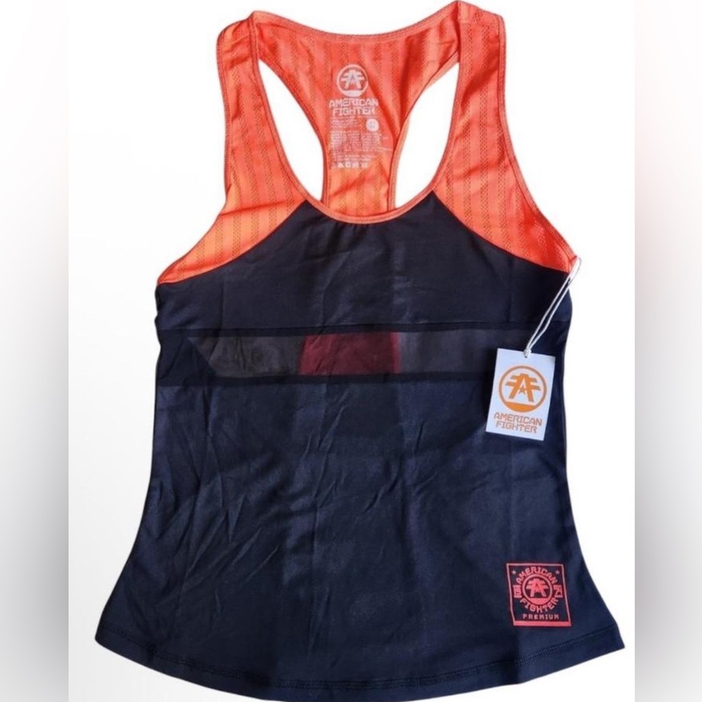 American Fighter Women's Black and Orange Racerback Tank NWT Size Small